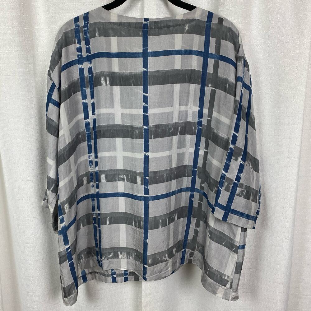 Eileen Fisher Gray&Blue Silk 3/4 Sleeve Boxy Fit Blouse Sz.M - Picture 6 of 8